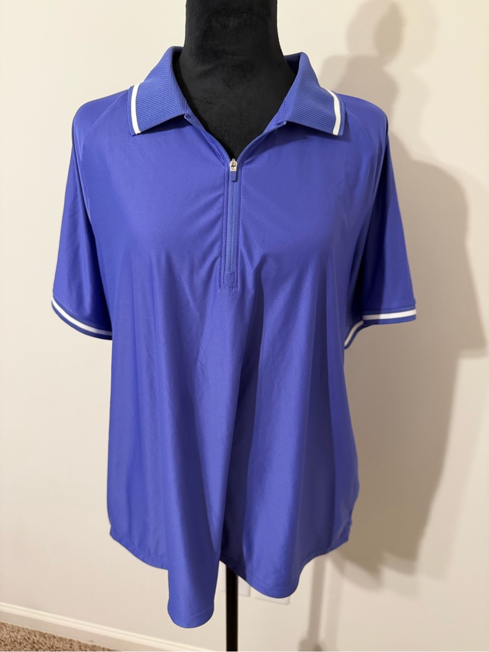 Blue Zip Polo with White Trim